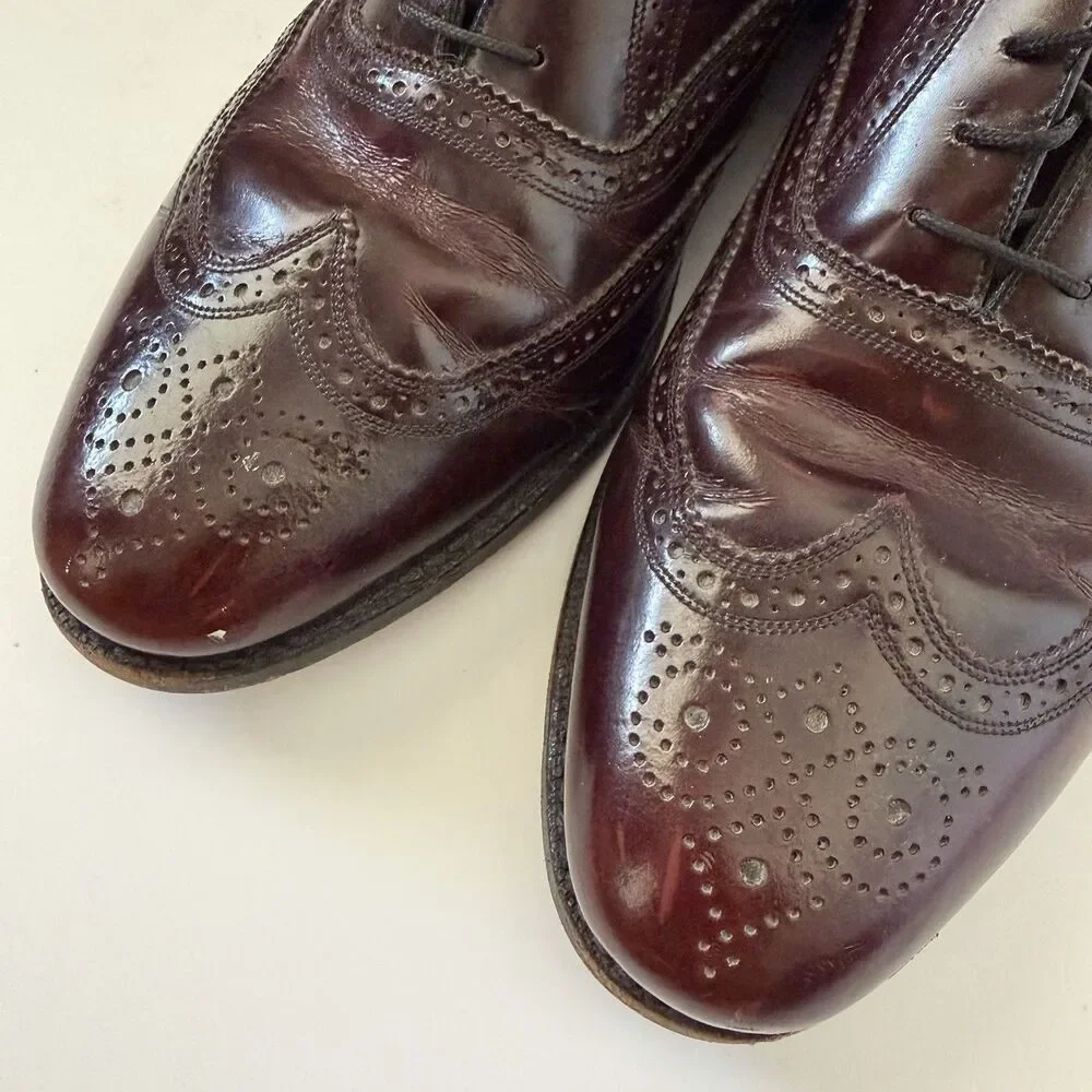 Vintage Florsheim 30353 Mens 11 D Burgundy Leather Longwing Wingtip Brogue